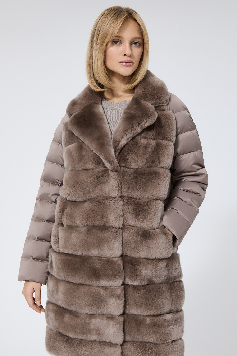 Комбинированное пальто из меха кролика Снежная королева collection 782920003