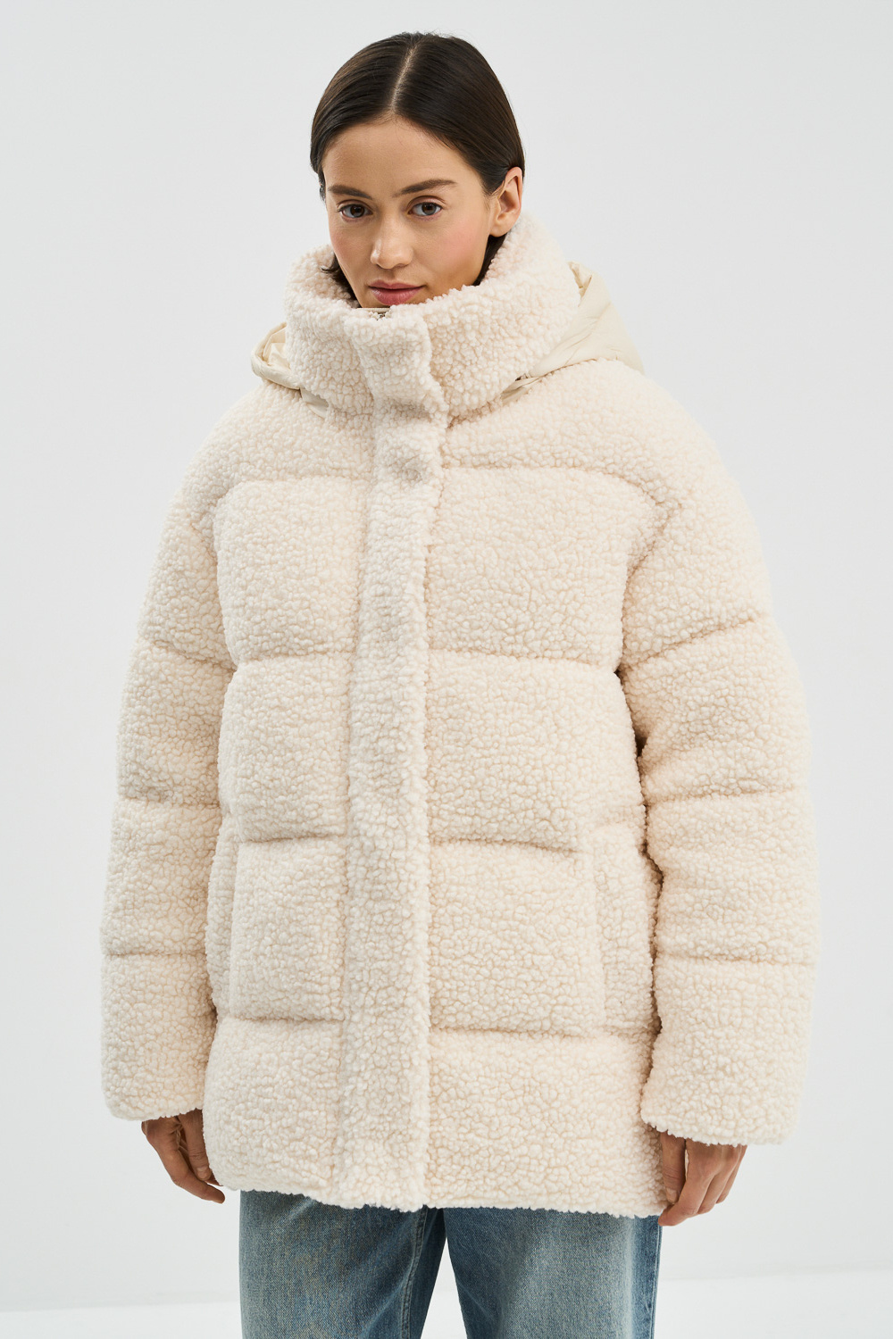 Зимняя куртка из трикотажа букле Снежная королева collection 774076003 Молочный