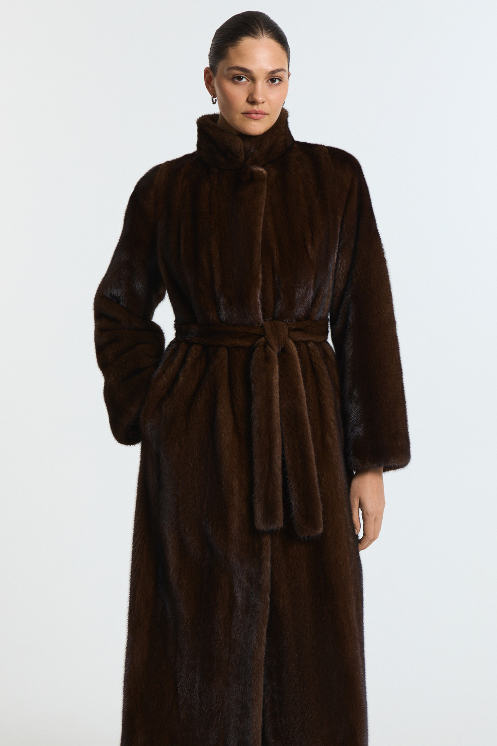 Норковая шуба с поясом Emfasi Pelle 801946003 Коричневый