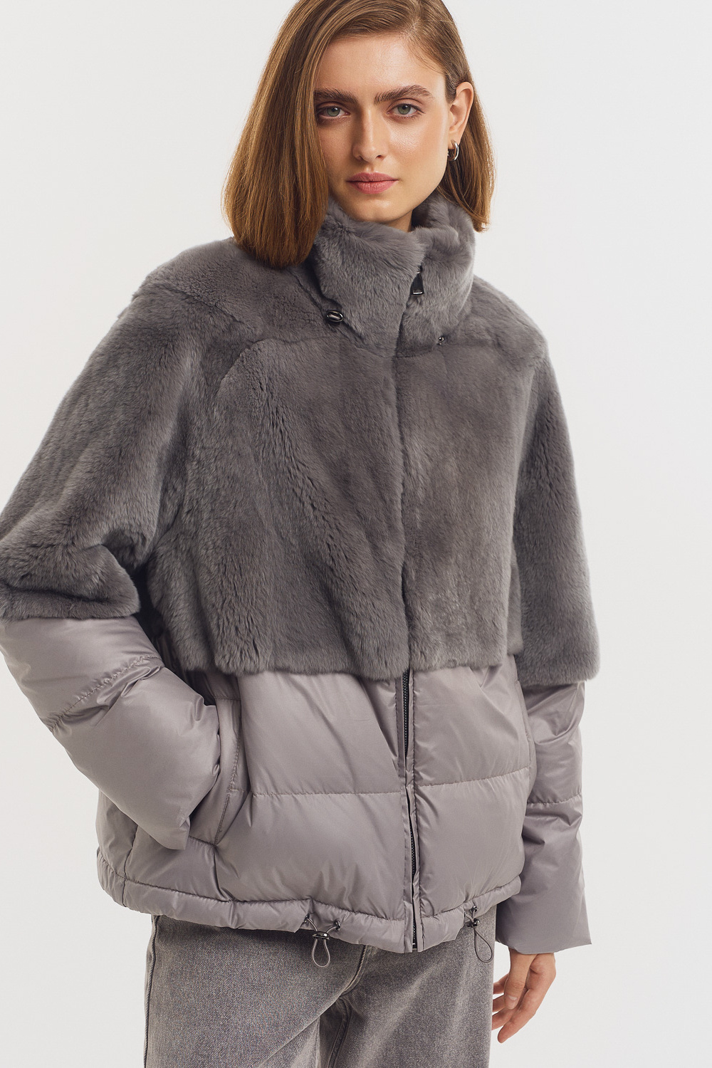 Комбинированная куртка из меха кролика Снежная королева collection 783062003 Серый
