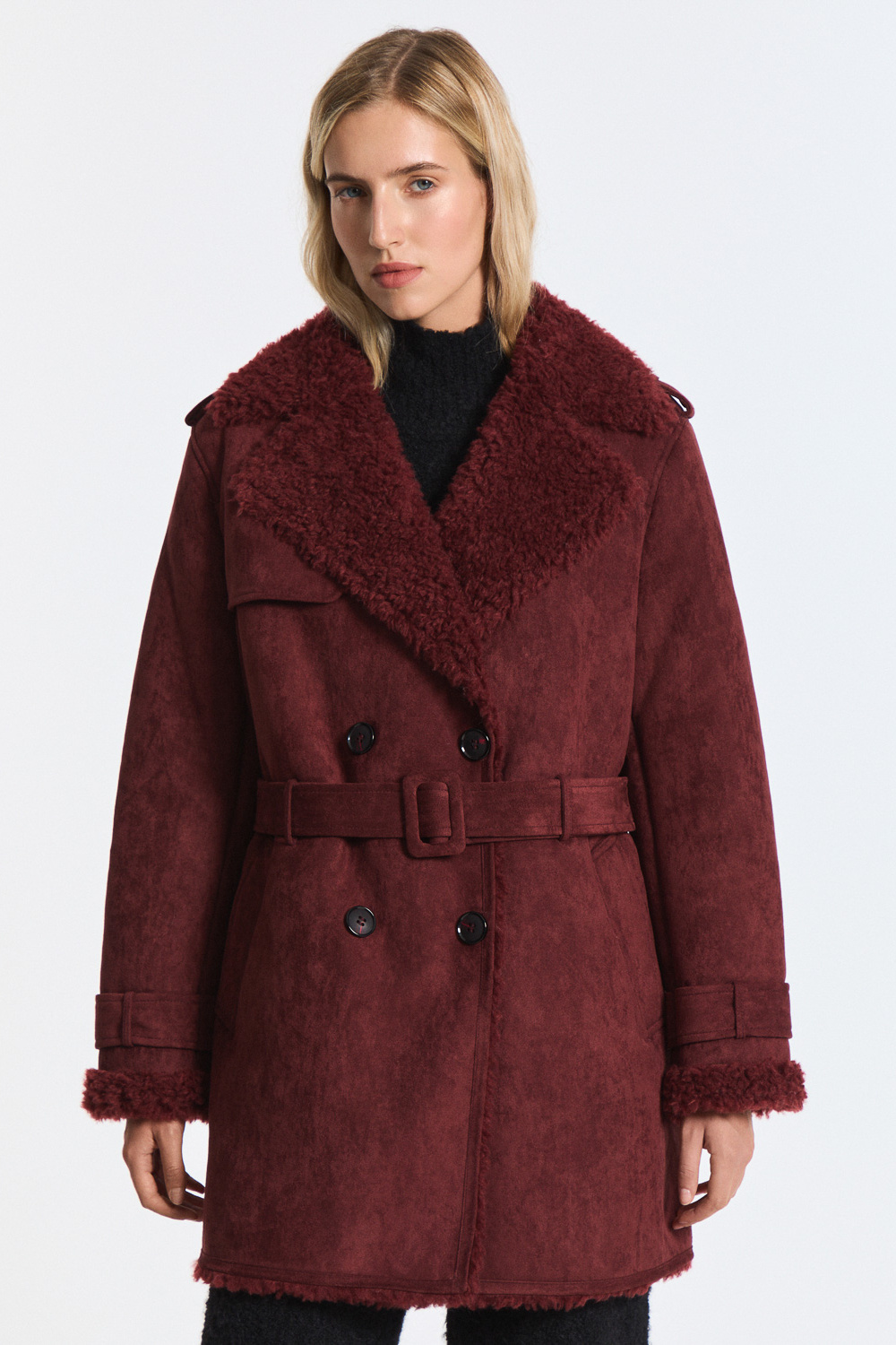 Дубленка из шерсти с поясом Снежная королева collection 790655003 Бордовый