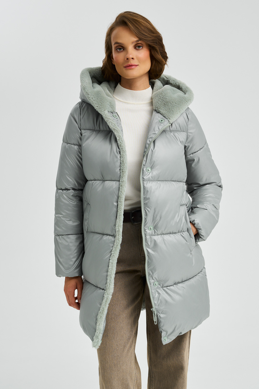 Зимнее пальто с капюшоном Снежная королева collection 790233003 Зеленый