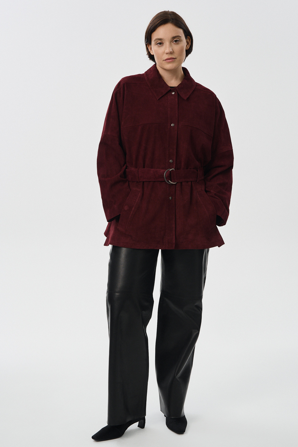 Куртка из натуральной замши с поясом 829627003