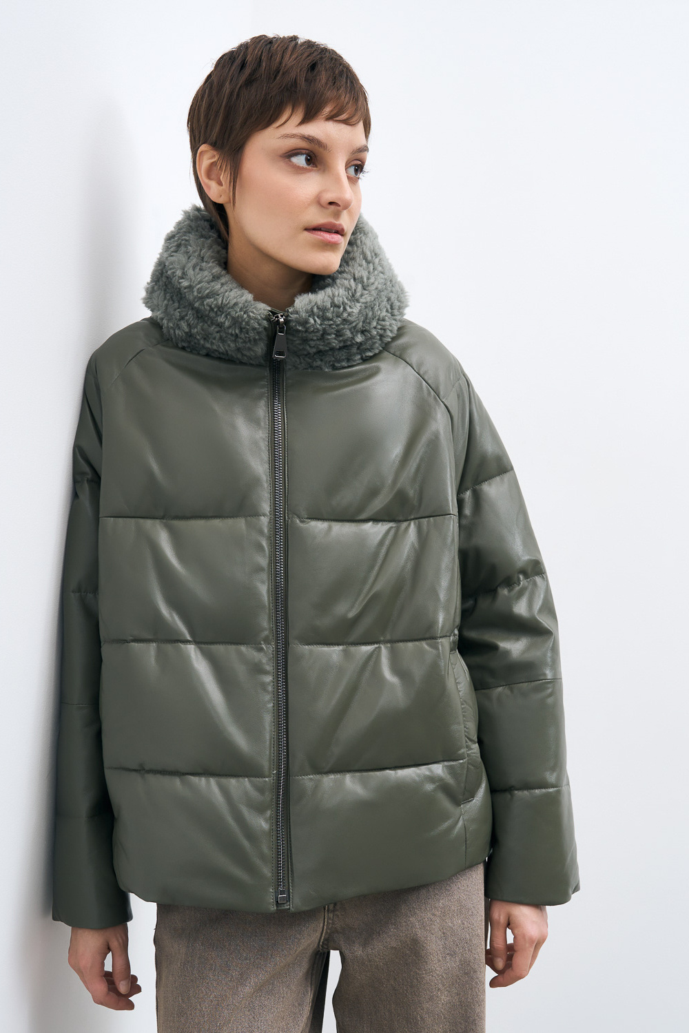 Утепленная куртка из натуральной кожи Снежная королева collection 778447003 Зеленый