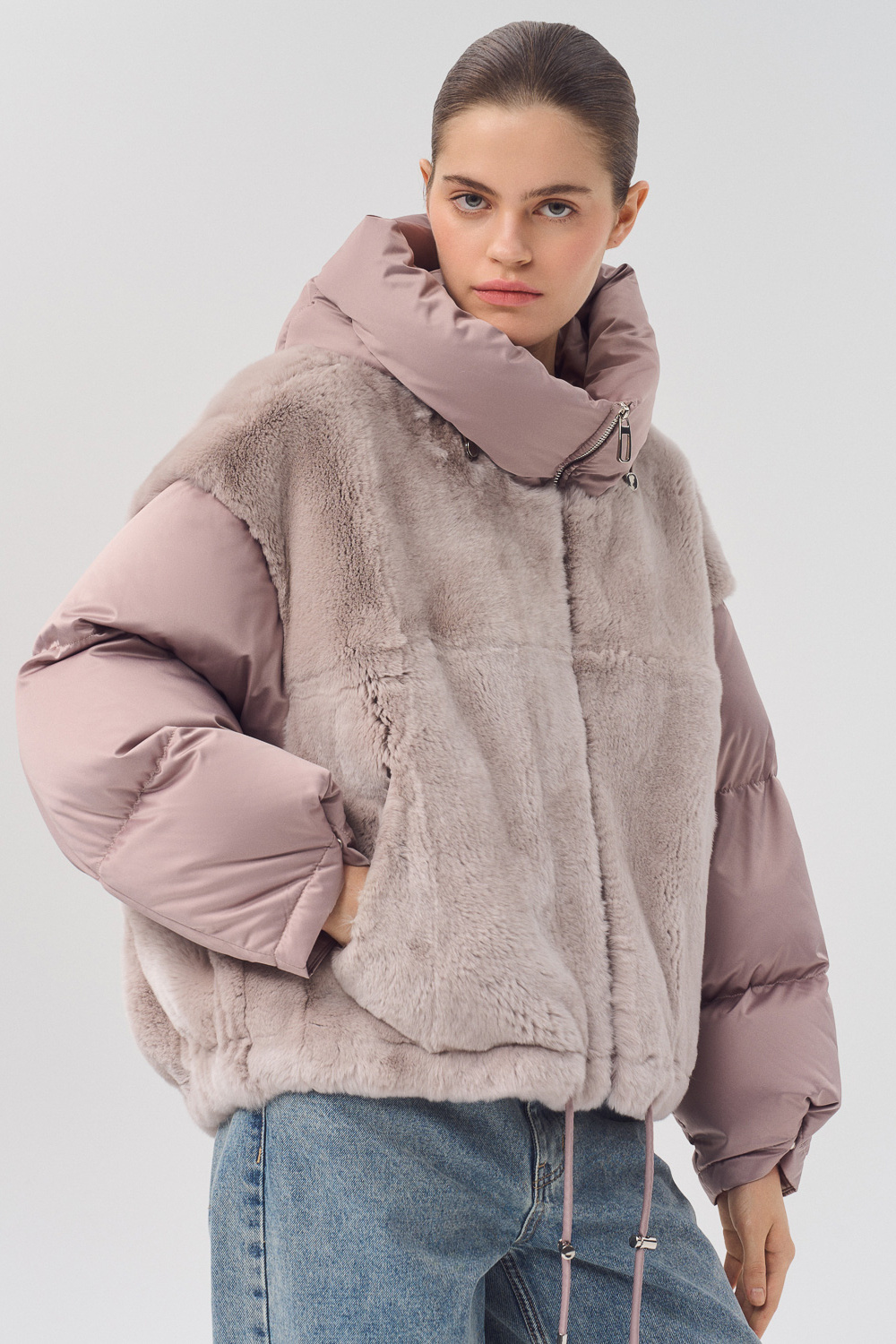 Комбинированная куртка из меха кролика Снежная королева collection 796824003 Бежевый