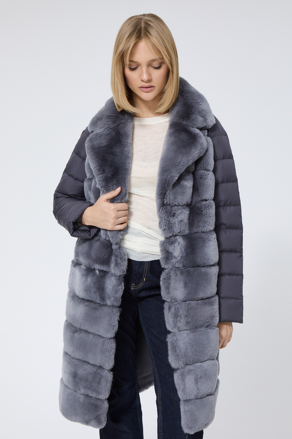 Шуба из меха кролика Снежная королева collection 782923003 Серый