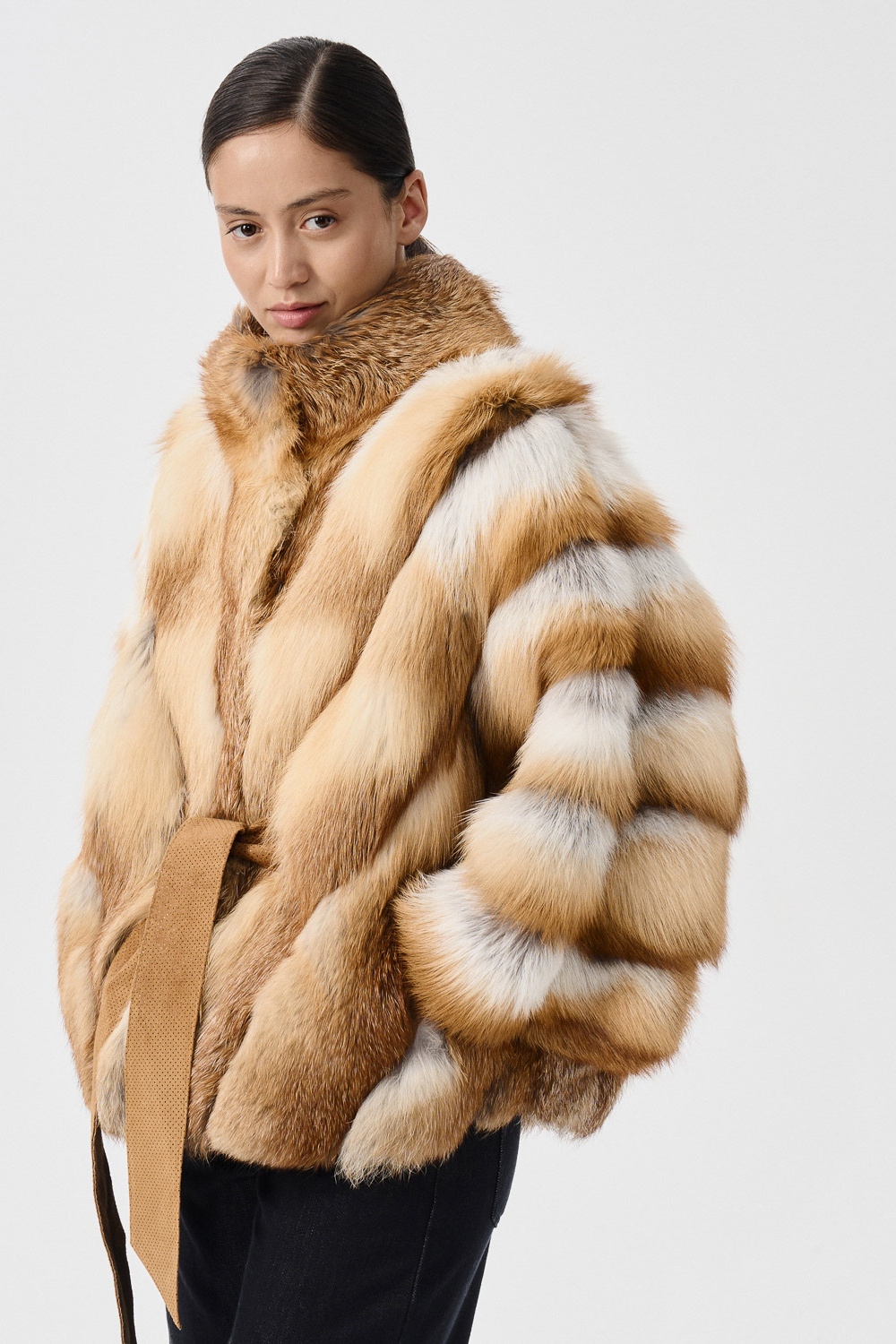 Шуба из меха лисы с поясом Fur_avenue 858305003