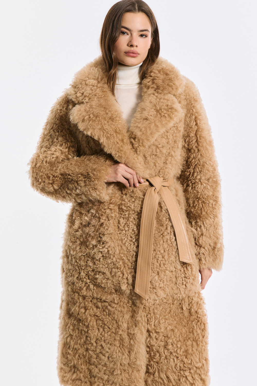 Шуба из овчины с поясом 795928003