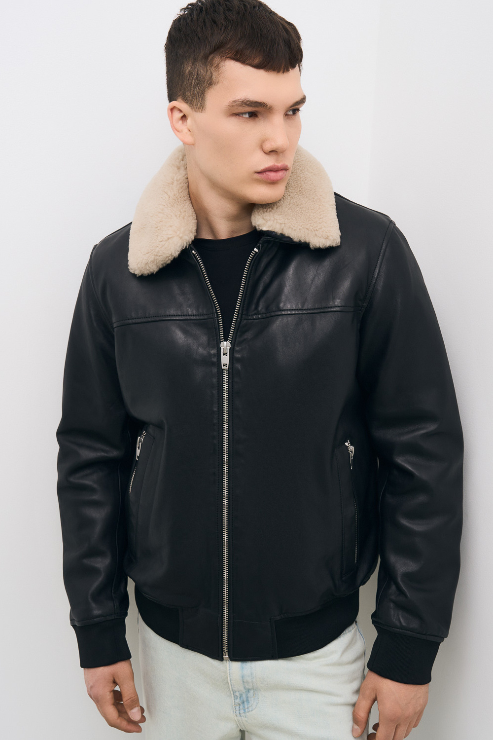 Утепленная кожаная куртка Urban Fashion For Men 771464003 Черный
