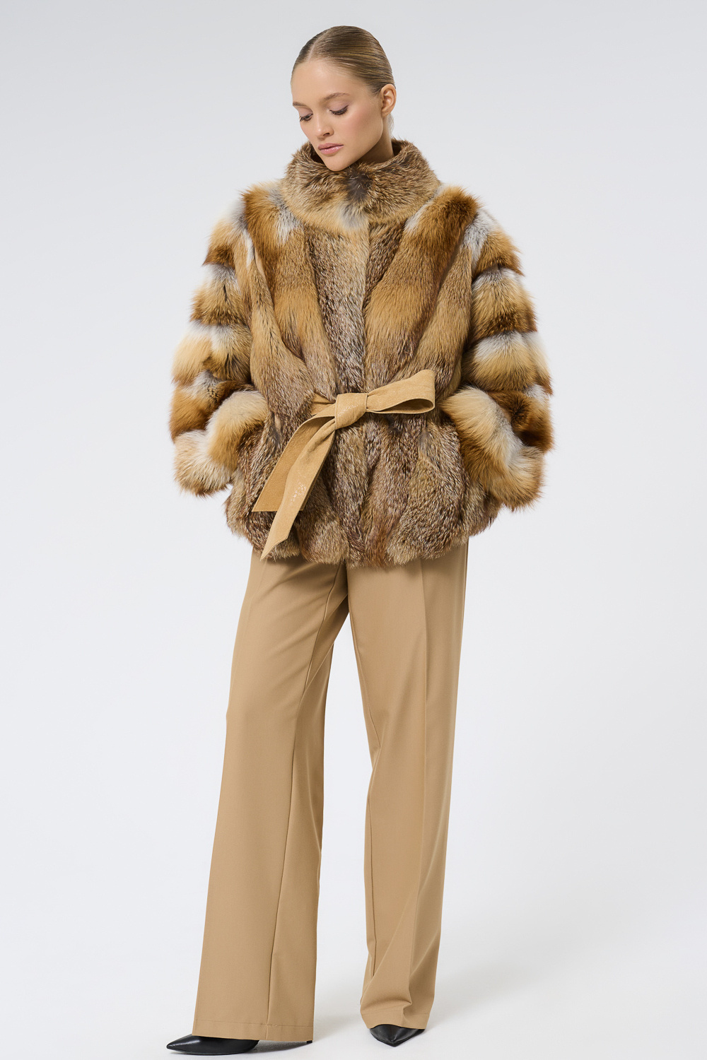 Шуба из меха лисы с поясом Fur_avenue 799467003 Рыжий