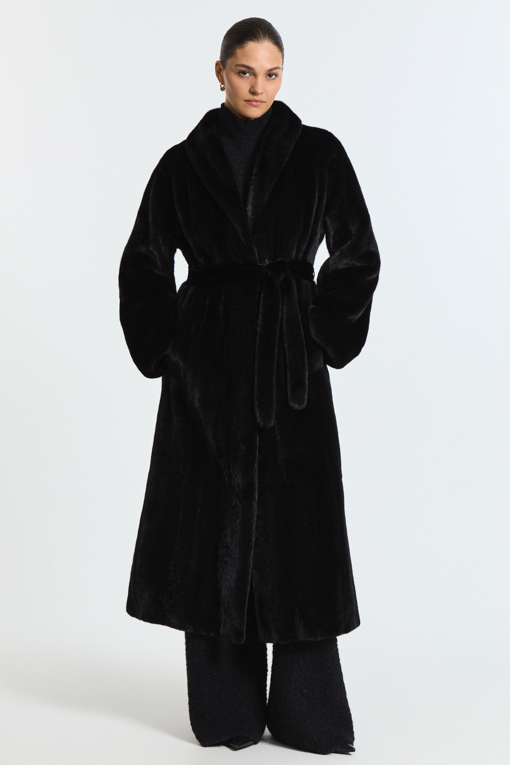 Норковая шуба с поясом Emfasi Pelle 801950003 Черный