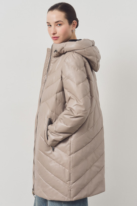 Утепленное пальто из натуральной кожи Снежная королева collection 776267003 Бежевый