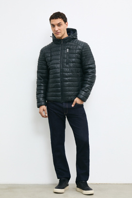 Утепленная кожаная куртка с капюшоном Urban Fashion For Men 771948003