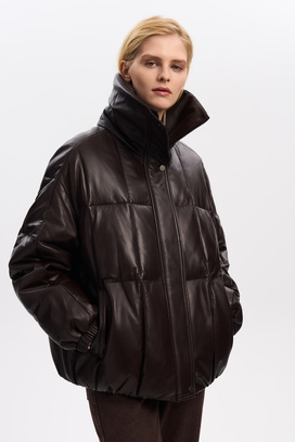 Утепленная кожаная куртка с меховой отделкой 839901003