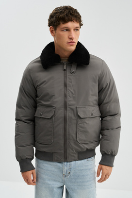 Зимний бомбер с меховой отделкой Urban Fashion For Men 778857003 Серый