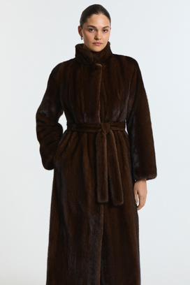 Норковая шуба с поясом Emfasi Pelle 801946003 Коричневый