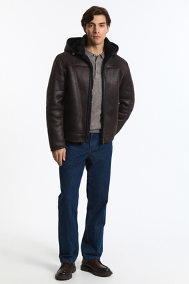 Дубленка из искусственной кожи с капюшоном Urban Fashion For Men 785046003 Коричневый