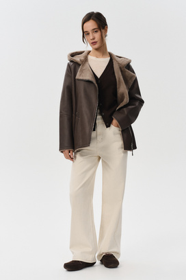 Дубленка из овчины с капюшоном Снежная Королева 842381003