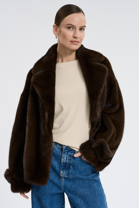 Шуба из аукционного меха норки Saga Furs Снежная Королева 767375003 Коричневый