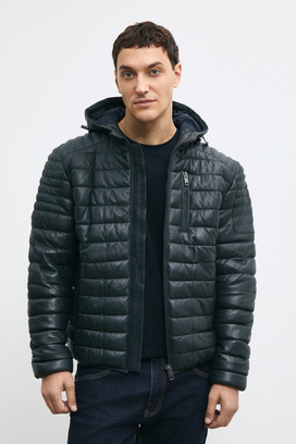Утепленная кожаная куртка с капюшоном Urban Fashion For Men 771948003 Синий