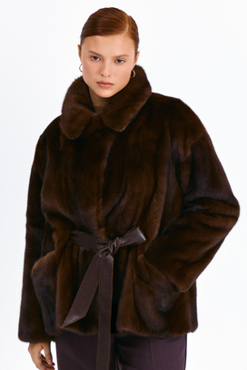 Норковая шуба с поясом Emfasi Pelle 793862003 Коричневый