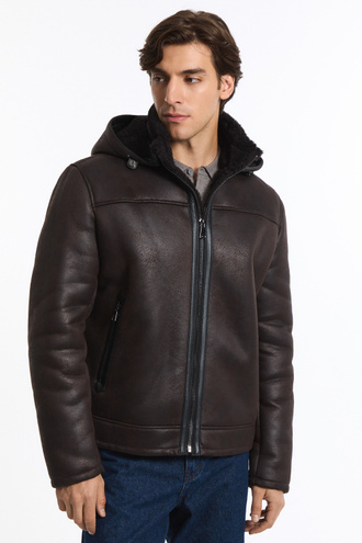 Дубленка из искусственной кожи с капюшоном Urban Fashion For Men 785046003